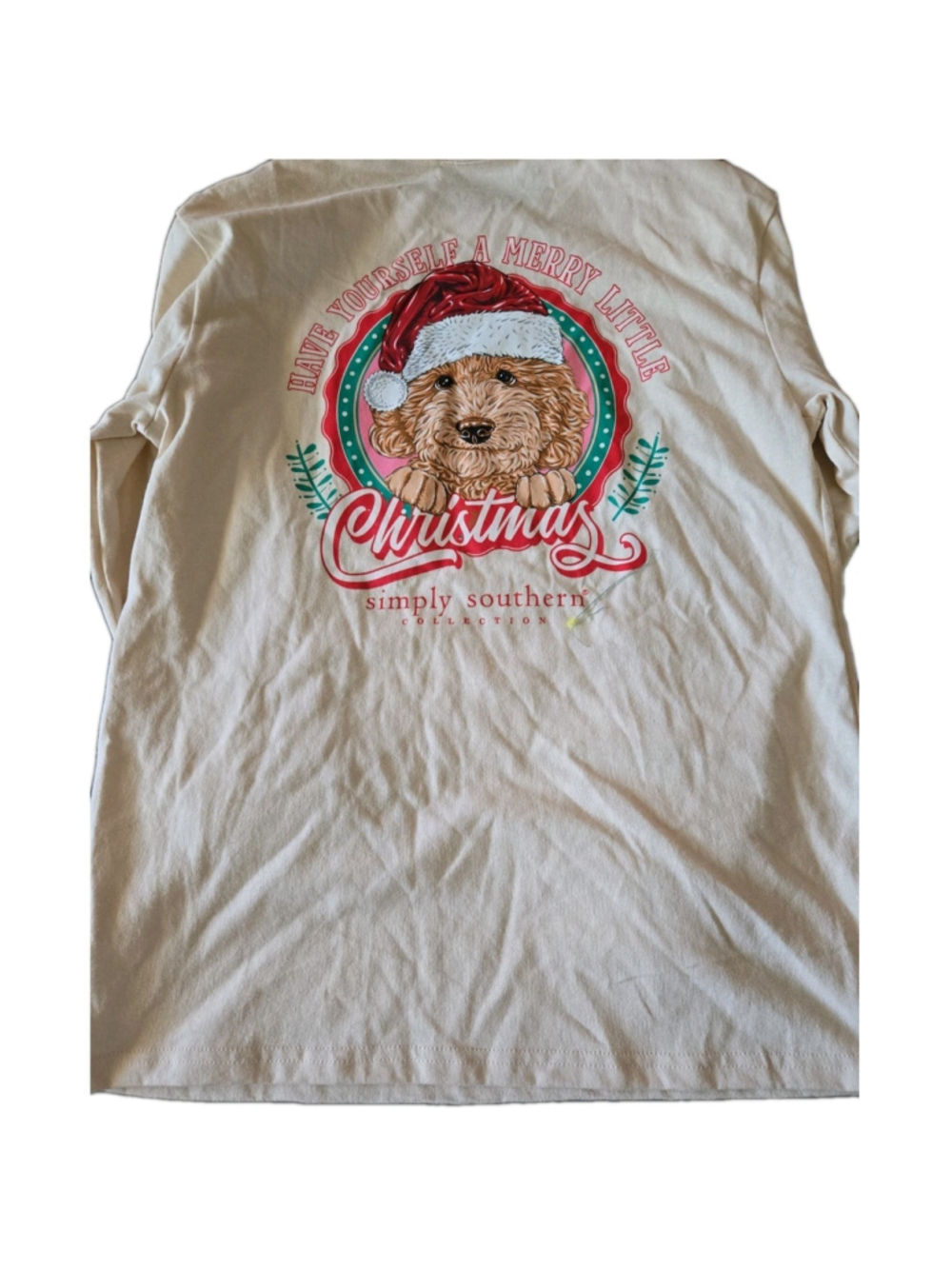 Simply Southern Girls Youth Large T-shirt Christmas Dog Gift Off White (D-10)